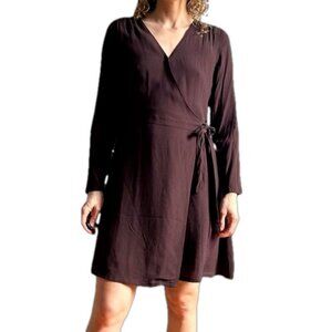 Frank & Oak Brown Classic Minimalist Wrap Dress